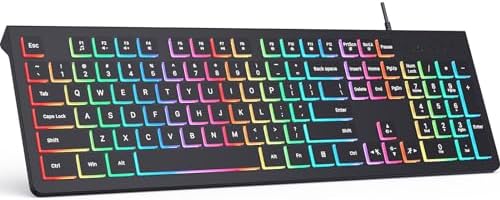 Upgrade Your Typing Experience with the Spill-Resistant USB Wired Keyboard – Low Profile Chiclet Keys, Large Number Pad, and Ergonomic Design for Enhanced Comfort and Speed – Perfect for Professionals and Home Users (Black)