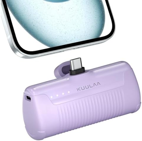 Compact Kuulaa 4500 m Ah Portable Phone Charger with Integrated USB-C Plug – Ultimate Travel Power Bank for i Phone 15/16, Samsung S22/S23 & Android Devices – Fast Charging, Lightweight Design for On-the-Go Convenience