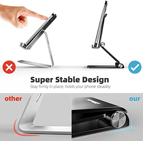 TOPGO Adjustable Cell Phone Stand, [Fully Foldable & Wide Compatibility] Desktop Stand Holder with Charging Port for iPhone, iPad, Kindle, Tablets, Switch – Silver – Enhanced Compatibility and Speed