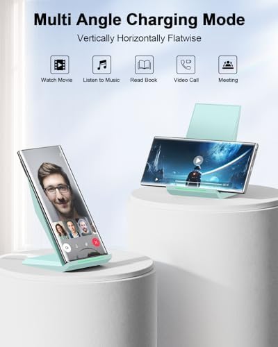 NANAMI 15 W Qi Certified Fast Wireless Charger Stand – Ergonomically Designed for i Phone 16/15/15 Pro/Plus/Max & Samsung Galaxy S25/S24/S23/S22/S21 – Ultra-Fast Charging with Advanced Safety Features for All Qi-Compatible Devices – Sleek, Space-Saving Solution for Effortless Charging at Home or Office