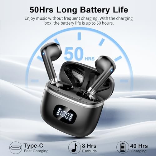 Revolutionary Bluetooth 5.4 Earbuds with 40-Hour Battery Life – Experience Advanced 4 ENC Noise Cancellation, Featherlight Design, and IP7 Waterproof Protection for Ultimate Performance in Active Lifestyles – LED Battery Indicator for Continuous Enjoyment and Exceptional Sound Clarity