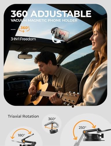 LISEN Premium 360° Adjustable Suction Cup Phone Holder – Versatile Vacuum Magnetic Mount for i Phone 12-16 Pro Max with Enhanced Mag Safe Compatibility, Foldable Design for Effortless Car and Mirror Use, Ultimate Stability on Smooth Surfaces for Safe Driving and Easy Navigation