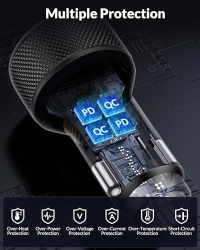 Premium 3-Port 67 W USB-C Car Charger for i Phone 16 & 15 – Dual Pack Fast Charging Adapter with Two 3 FT Cables – Multi-Device Compatibility for i Pads & Air Pods – Compact, Durable Design for Road Trips & Daily Commutes