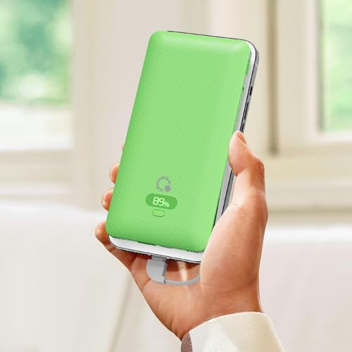 Ultimate Brand Q 10000 m Ah Portable Charger with Built-in Cables and AC Wall Plug – Fast Charging Power Bank with USB-C, Triple Output Ports for i Phone, Tablet & All Smartphones – Perfect Travel Companion for On-the-Go Charging