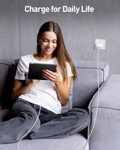 35 W USB-C Rapid Charging Wall Adapter with 6 FT Type-C Cable for i Pad Pro 2024/2022/2021/2020, Air 6/5, Mini 7/6 – Ultra-Portable, High-Efficiency Charger for Professionals and Students, Optimized for Seamless Device Compatibility and Speed