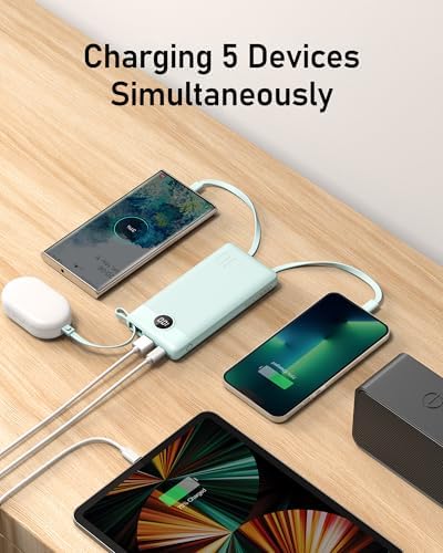 VEEKTOMX 10,000 m Ah Portable Power Bank with Integrated Charging Cables – Slim, Lightweight Fast Charger for i Phone, Samsung, and Android Devices – Essential Travel Companion with Intelligent Charging Technology for On-the-Go Convenience