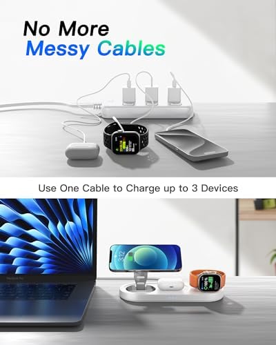 Effortless Power: Enhanced 3-in-1 Magnetic Charging Station for Apple Devices – Fast Wireless Charger for i Phone 16/15/14/13/12, Air Pods Pro & Apple Watch Series in Elegant White – Ultimate Compatibility & Streamlined Charging Experience