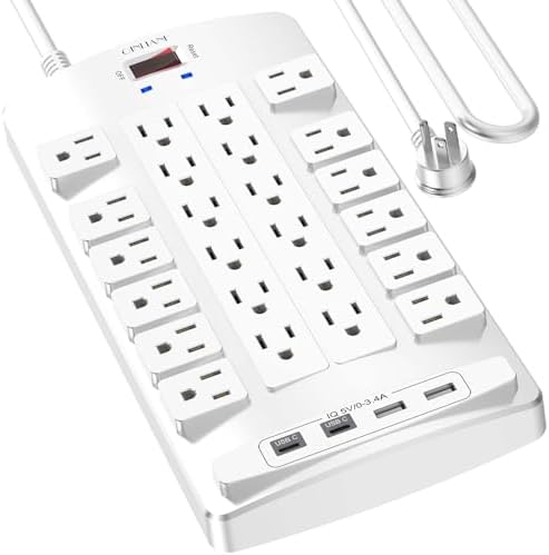 Ultimate QINLIANF Surge Protector Power Strip – 6 Ft Heavy-Duty Extension Cord with 24 Versatile Outlets and 4 High-Speed USB Ports (2 USB-C), 1875 W/15 A Capacity, 4100 J Surge Protection for Home, Office, and Dorm Use – ETL Certified for Maximum Safety and Reliability