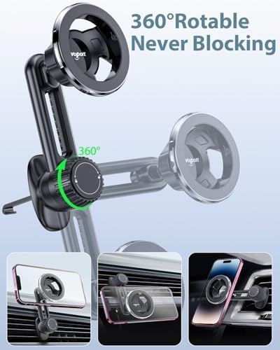 VOLPORT Magnetic Car Vent Phone Holder – Non-Blocking, Strong Grip Mount for i Phone 15/14/13 Pro Max/Mini/Plus with P-Socket Cases – Effortless Installation & Stylish Design for Hands-Free Navigation
