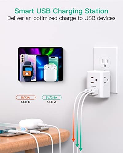 Dual USB Wall Charger & Multi-Plug Outlet Extender – 2 Pack Travel Power Strip for Easy Charging on Cruises & Hotels, ETL Listed, Compact & Lightweight Design for Ultimate Portability