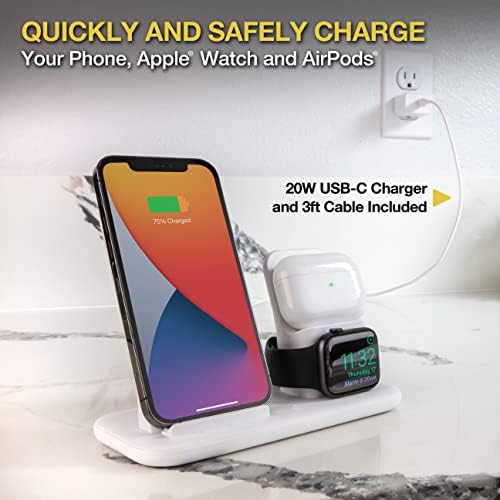 Transform Your Device Charging with Scosche CSQ3 N1-SP 3-in-1 Qi-Certified Wireless Charging Dock – Rapid Power for Smartphones, Apple Watch & Earbuds, Sleek Compact Design Ideal for Home or Office Use, Enhanced Compatibility & Cordless Convenience