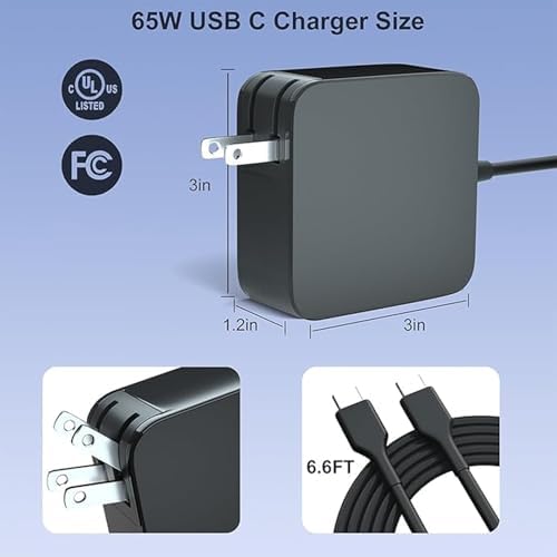 65 W USB-C Power Adapter – Ultra-Fast PD Wall Charger for Mac Book Pro, Dell Latitude & More – Compact Design with Advanced Safety Features for Laptops & Smartphones – Ideal Travel Companion with Tangle-Free Cable and 30-Day Satisfaction Guarantee