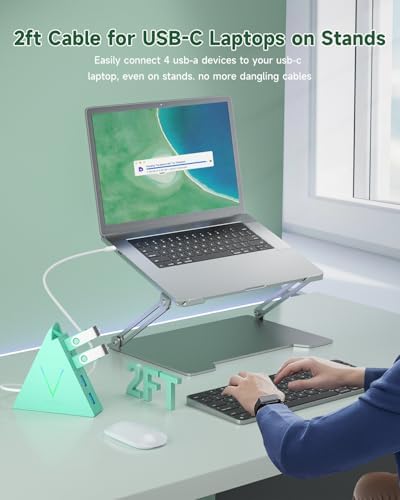 Maximize Your Device Connectivity with the Stylish Dark Purple USB C Hub Tower – 4-Port Splitter Adapter Featuring 2 FT Cable for Mac Book, i Mac, and Surface – High-Speed USB 3.0 Hub for Effortless Multi-Device Management and Enhanced Productivity