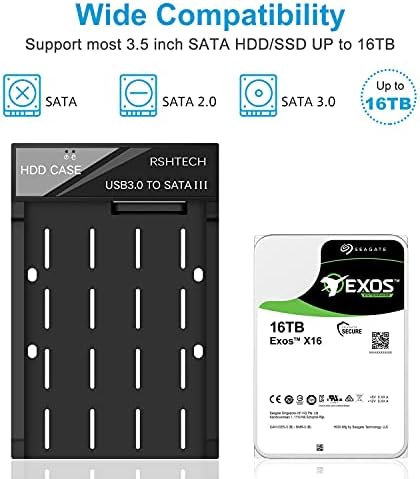 RSHTECH USB 3.0 to SATA External Hard Drive Docking Station – 3.5-Inch HDD/SSD Enclosure with UASP Support for Lightning-Fast Transfers up to 16 TB – Sleek Black Design for Effortless Data Backup and Expansion
