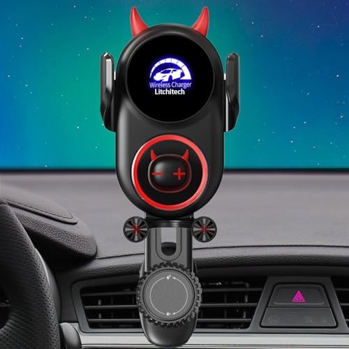 Stylish Wireless Car Charger Mount with Auto-Clamping Smart Sensor – Adorable Black Demon Design for Effortless Charging and Secure Phone Holding, Compatible with i Phone and Samsung Devices, Fast Charging Technology for Ultimate Convenience