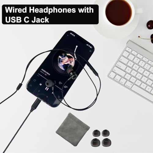High-Fidelity Type C Earbuds for Samsung Galaxy S25 Ultra, S24, S23 FE, S22+ & i Phone 16, 15 Pro Max Plus – Wired Headphones with Built-in Microphone and Volume Control – Exceptional Stereo Sound Quality for Professionals and Music Enthusiasts – In-Ear Comfort Design with Broad Device Compatibility Including Galaxy Flip 6, 5 & Pixel 9, 8, 7 – Perfect for Daily Use and Seamless Audio Experiences