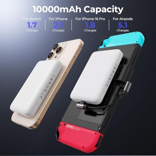 Magnetic Wireless Power Bank for i Phone & Nintendo Switch – 10,000 m Ah 20 W PD Fast Charging Battery Pack with LED Indicators for Enhanced Gaming and Travel Compatibility – Secure Detachable Clip for Uninterrupted Playtime, Supports i Phone 12-16 and Qi Devices – Safe Charging with Intelligent Protection Features