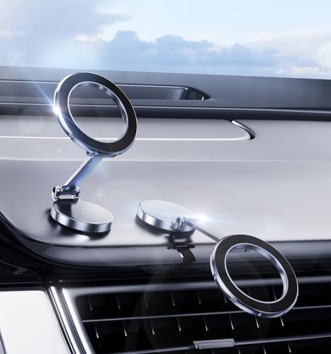 Revolutionary Mag Safe 360-Degree Car Phone Holder – Premium Magnetic Mount for i Phone 15 & 14 Pro Max – Sleek Silver Aesthetic Boosts Compatibility – Effortless One-Handed Operation for Hassle-Free Navigation & Calls – Space-Saving Foldable Design for Active Lifestyles – Ultimate Hands-Free Solution for Safe Driving