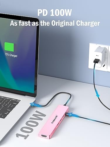 Lemorele 7-in-1 USB C Hub Adapter: Unleash Ultimate Connectivity with 4 K HDMI Output, 100 W Power Delivery, and High-Speed Data Transfers – Sleek Blue Multiport Dongle for Mac Book, Chromebook, Dell, HP & Lenovo Users Seeking Enhanced Performance and Style