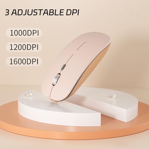Uciefy Q5 Slim Rose Gold Wireless Mouse – Portable Optical Rechargeable Design with Silent Click, USB Receiver & Type C Adapter for Effortless PC, Laptop & Desktop Compatibility – Elevate Your Workspace with Style & Precision