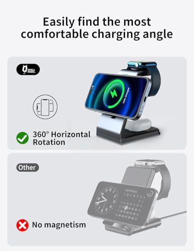 Sleek Aluminum 3-in-1 Magnetic Wireless Charging Station for Apple Devices – Fast Charge i Phone 11-16 Pro Max, Apple Watch Series 2-8 & Air Pods 2/3/Pro – All-in-One Charger Stand with Adapter for Enhanced Efficiency and Modern Aesthetics