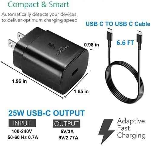 Revolutionary 25 W Fast Adaptive Samsung Charger with 4 FT Cable – Optimal Power for Galaxy S22, S23+ Ultra, S21 Series, Note 20, Z Fold4 and Z Flip4 – Compact, Durable Design for Swift Charging on the Go