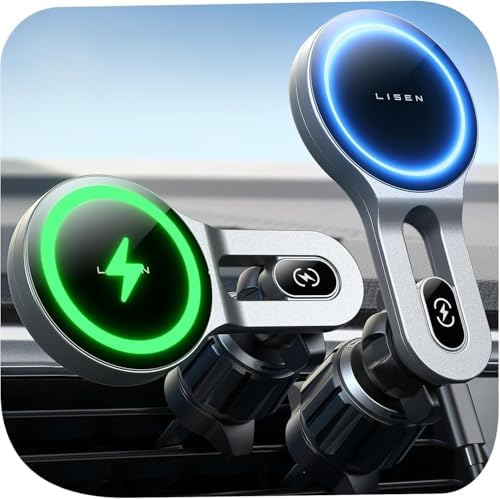 LISEN Qi2 15 W Mag Safe Car Mount Charger – Fast Wireless Charging Solution for i Phone 16 Pro Max, 15/14/13 Mini & Samsung Devices – Secure Magnetic Vent Holder for Hands-Free Navigation – Sleek, Durable Design for Enhanced Driving Convenience