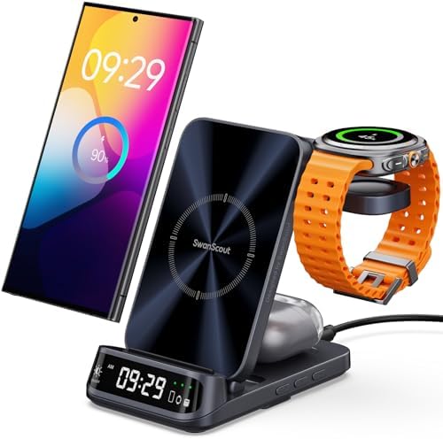 Ultimate 3-in-1 Wireless Charging Station for Samsung Devices – Fast Charging Hub for Galaxy S25 Ultra/S25+/S25/S24/S23, Z Flip7/Z Fold7, and Galaxy Watch Series 7/Ultra/FE/6/5 with Buds 3 Pro Compatibility – Sleek Design, No Adapter Required for Effortless Charging Experience