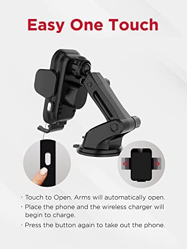 Gigastone Qi Wireless Car Charger – 15 W Fast Charge with Auto-Clamping Phone Holder for Seamless Driving – Compatible with i Phone 15/14/13/12/11/X, Galaxy S22/S20, Note 20/10, i Pad, Pixel, and Xperia – Effortless Installation for Air Vent and Dashboard Use, Tangle-Free Convenience and Enhanced Device Security