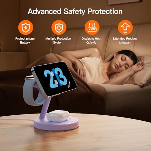 2025 US Edition 3-in-1 Wireless Charging Station for Apple: High-Speed 15 W Mag-Safe Charger Dock for i Phone 16/15/14/13/12, Air Pods, and Apple Watch – Superior Compatibility and Fast Charging Solution