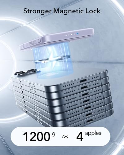 Ultra-Compact ESR Mag Safe Power Bank – 5,000 m Ah Fast Charging Battery Pack with Qi2 Certification – Slim 0.55 in Design for i Phone 16/15/14/13/12 – 15 W Wireless & 20 W USB-C Charger with Cable – Essential Travel Accessory for On-the-Go Power