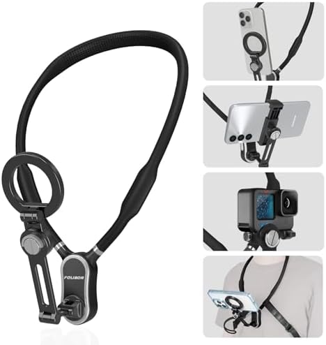 Magnetic Neck Phone Holder – 4-in-1 Hands-Free Mount for i Phone, Android, and Go Pro – Enhanced POV & Vlog Recording Accessory with Adjustable Comfort Neckband – Lightweight & Travel-Friendly Design for Effortless Content Creation – Ideal for Adventurers and Creators