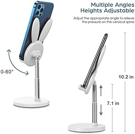 OATSBASF Cute Cell Phone Stand, Adjustable Bunny Phone Stand for Desk, Thick Case Friendly Holder Compatible with iPhone, Kindle, iPad, Switch, All Phones (Pink) – Enhanced Compatibility and Speed