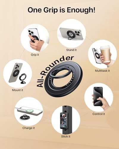 Revolutionize Your Phone Handling with the 2025 Sability Max Magnetic Grip – Unmatched Dual-Sided Magnet and Rotating Ring Design for Mag Safe i Phone 16 Pro Max, 15, 14, 13, 12 & Samsung S25 – Essential Gym Accessory in Chic Grey for Effortless One-Handed Operation and Versatile Device Compatibility