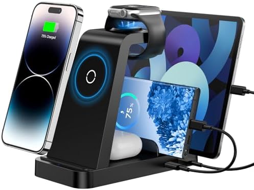 Revolutionize Your Charging Routine with the 5-in-1 Wireless Charging Station for i Phone – Fast, Efficient Dock for i Phone 16, 15, 14, 13, 12 Pro Max, Apple Watch, and Air Pods – Enhanced Compatibility, Intelligent Power Delivery, and Sleek Design for Clutter-Free Convenience