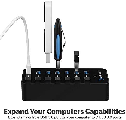 SABRENT 7-Port USB-C Hub: Maximize Efficiency with 3 USB-A & 4 USB-C Ports, 5 Gbps USB 3.2 Speed, 20 W PD Charging, Smart Power Control & LED Indicators – Ideal for Mac, PC, Steam Deck, ROG Ally – Stylish Aluminum Build for Durability & Performance