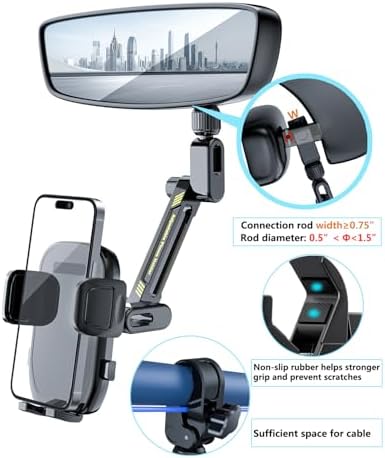 Premium Aluminum Alloy Rear View Mirror Phone Holder – Adjustable Smartphone Car Mount with Rotatable Cradle for Hands-Free Navigation and Enhanced Safety – Universal Fit for All Smartphones, Tool-Free Installation, Sleek Design for Modern Vehicles
