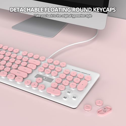 Elevate Your Workspace with the Fogruaden Retro Typewriter Keyboard – Stylish Full-Size USB Design, 104 Round Keys, and White LED Backlighting for Effortless Night Use, Ergonomic & Silent Membrane Keys Perfect for Windows PC and Laptops, Ideal for Writers and Gamers Seeking a Unique Vintage Touch