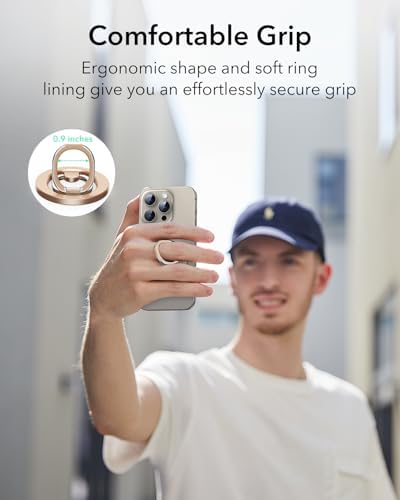 Magnetic Phone Ring Holder with 2-Way Adjustable Stand for i Phone and Galaxy – ESR Halo Lock Grip for Enhanced Stability, Secure Comfort, and Effortless Wireless Charging – Premium Zinc-Alloy Design, 1,200 g Magnetic Hold, Versatile Portrait/Landscape Viewing – Ideal for Caseless Phones and Mag Safe Cases – Black Finish for Modern Aesthetics