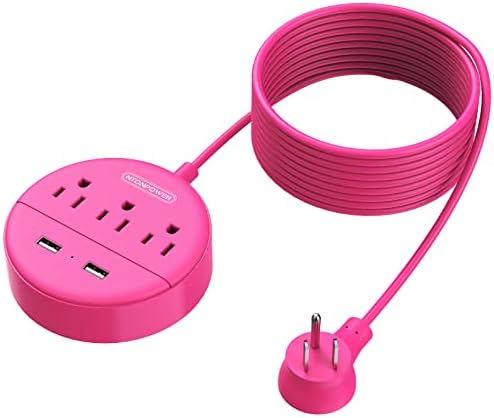 Stylish 25 ft Rose Pink Extension Cord by NTONPOWER – Flat Plug Power Strip with 3 AC Outlets & 2 USB Ports, Versatile Wall Mount Charging Station for Home, Dorm, or Office – ETL Certified for Enhanced Safety and Performance