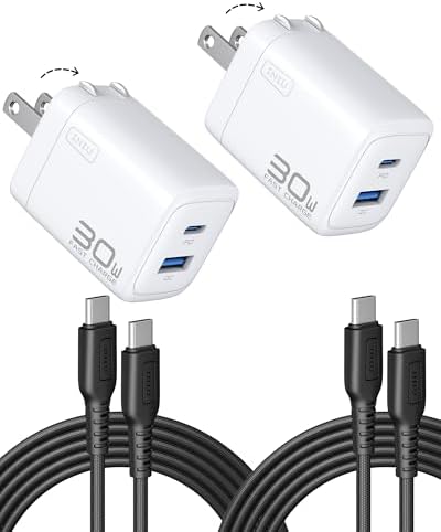 INIU 30 W Dual Port USB C Charger with 5 ft Cable – Fast Charging Block for i Phone 16/15/14/13 Pro Max & Samsung S23/S22 – Compact Foldable Design for Ultimate Portability & Enhanced Device Compatibility