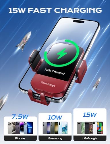CHGeek 15 W Wireless Car Charger & Auto-Clamping Phone Mount – Fast Qi Charging Solution for i Phone 15/14/13/12/11 Pro Max & Samsung Galaxy S25/S24/S23/S22/S21/S20 – Stylish Pink Design for Modern Drivers – Effortless Device Security & Optimal Viewing Angles