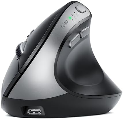 Revolutionize Your Workspace with the Nulea MD280 Ergonomic Vertical Wireless Mouse – Dual Mode Bluetooth & 2.4 G Connectivity, Precision with 4 Adjustable DPI Settings (800/1200/1600/2400), Rechargeable & Silent Clicks for Ultimate Focus – 6 Customizable Buttons Enhance Productivity for Laptop & Desktop Users in Stylish Grey.