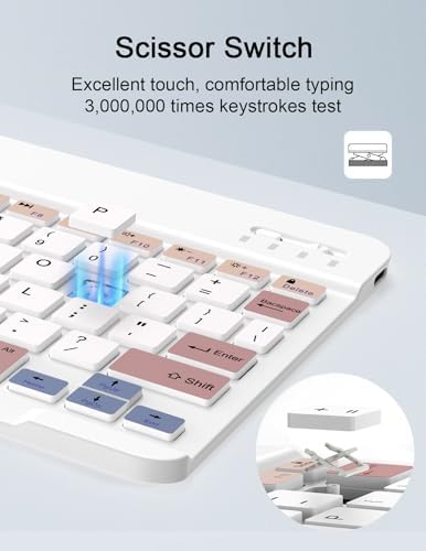 Sleek Wireless Keyboard and Mouse Combo – Rechargeable Bluetooth & 2.4 GHz USB for i Pad, Smartphone, PC & Laptop – Ergonomic Design for Ultimate Comfort in White – Elevate Your Workspace Efficiency!