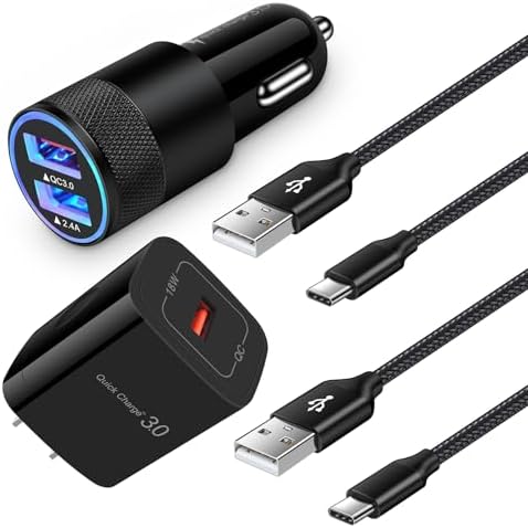 Ultimate Quick Charge 3.0 Fast Charging Kit for Samsung Galaxy & Google Pixel Devices – Includes Wall & Car Charger with 2 Durable 6 ft Nylon Type C Cables – Rapid Power Solution for S24, A14, A54, Pixel 8, and More – Maximize Efficiency & Stay Connected on the Go