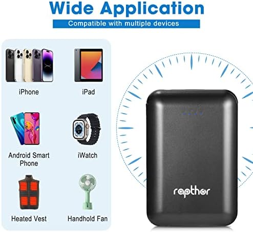 Rapthor 7.4 V 3 A & 5 V 2 A Ultra Compact Battery Pack – Dual Output Power Solution for Heated Vests, Jackets & Hoodies – Lightweight and Fast Charging Portable Charger for Outdoor Adventures – Stay Warm & Mobile in Cold Conditions