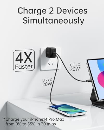 Power Up Your Devices with the 40 W Dual Port USB C Fast Charger Block – Compact Ga N Wall Plug for i Phone 16/15 Pro/Max, Samsung Galaxy, Pixel, & i Pad – Enhanced Speed & Safety Features for Ultimate Charging Efficiency