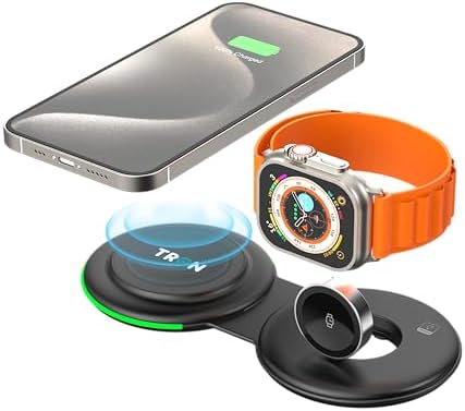 Tron Travel-Ready 2 in 1 Wireless Charger – Compact Foldable Charging Station for Phone & i Watch with 18 W QC Type-C Technology – Enhanced Compatibility & Rapid Power Delivery for Tech-Savvy Professionals