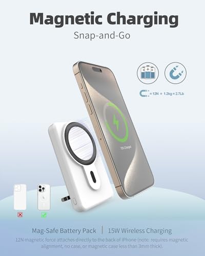 High-Capacity 10000 m Ah Magnetic Power Bank with Mag-Safe Technology – Wireless Portable Charger for i Phone 12/13/14/15/16 Pro & Max | Fast 22.5 W PD Charging, USB-C Connectivity, and Built-in Foldable Stand for Ultimate Convenience – Ideal for On-the-Go Power Solutions