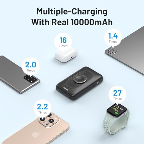 Magnetic Wireless Power Bank for Apple Devices – BLAVOR 10,000 m Ah Portable Charger with Built-in Cables and 20 W Fast Charging, Seamless Compatibility for i Phone 16/15/14/13/12 and Apple Watch, Integrated Stand for Hands-Free Use, Sleek White Design – Ultimate Convenience for On-the-Go Charging